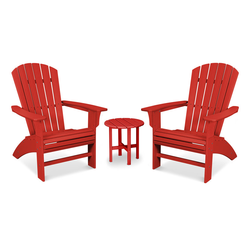 TREX Outdoors Yacht Club 3-Piece Curveback Adirondack Set, Sunset Red