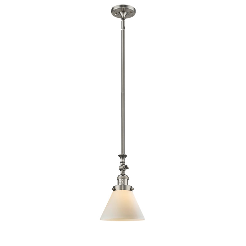 Luminaire suspendu conique à 1 lumière Harbert, Boîtier blanc mat, Nickel satiné brossé