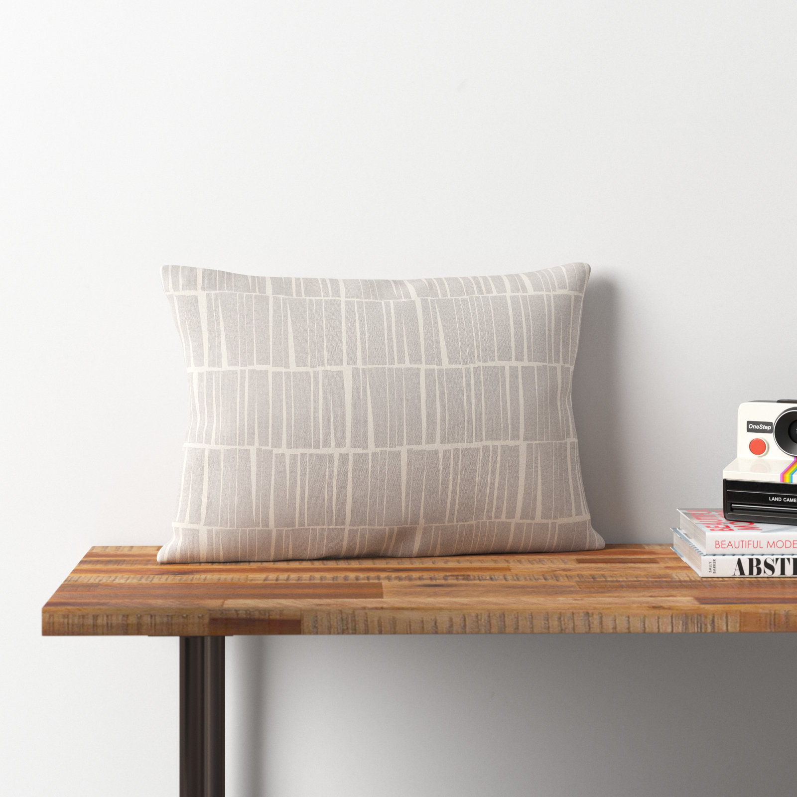 Striped Throw Pillow, Medium Gray/Beige