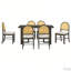 Ensemble de table de salle à manger 7 pièces avec placage en chêne patiné et chaises en rotin pour des réunions de famille confortables-989412881