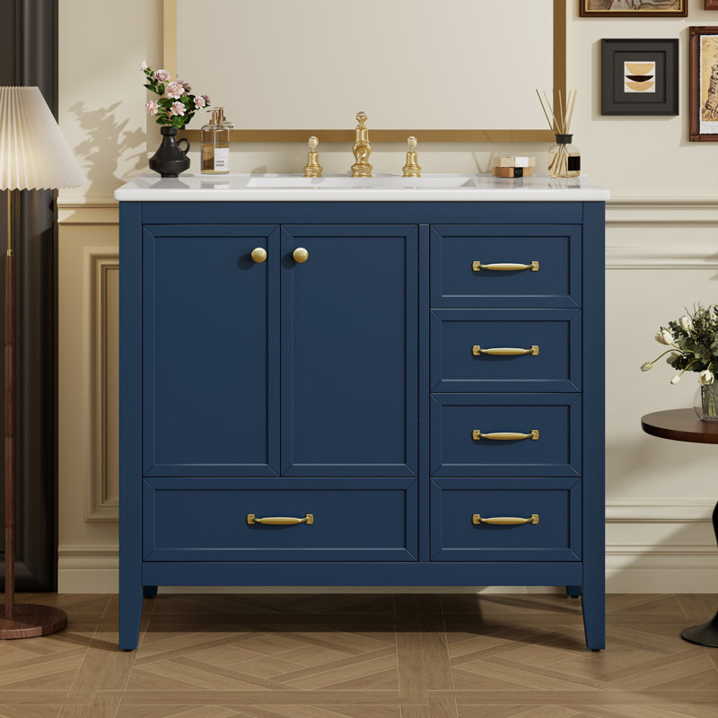 Meuble-lavabo de salle de bain avec lavabo, Bleu