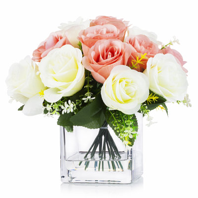 Faux Silk Rose Arrangement in Vase