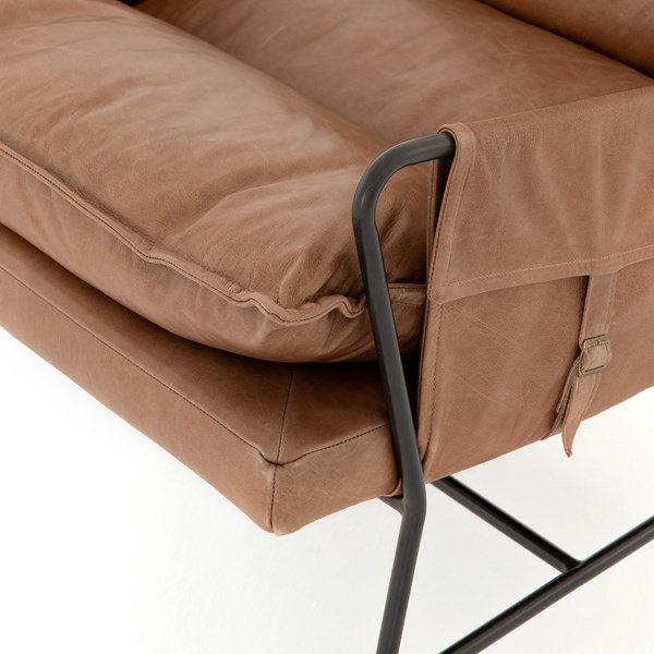 Taryn Slipcovered Side Chair, Brown Genuine Leather, Iron