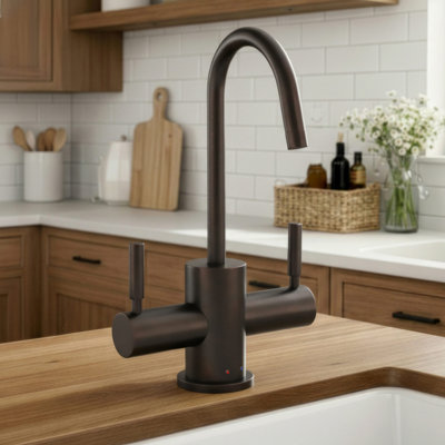 Whitehaus Point of Use Instant Hot/Cold Water Drinking Faucet with Gooseneck Swivel Spout
