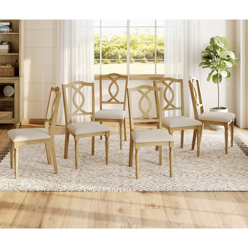 Set Of 6 Dining Chairs With Cross-Back & Upholstered Seat, Oak, 6