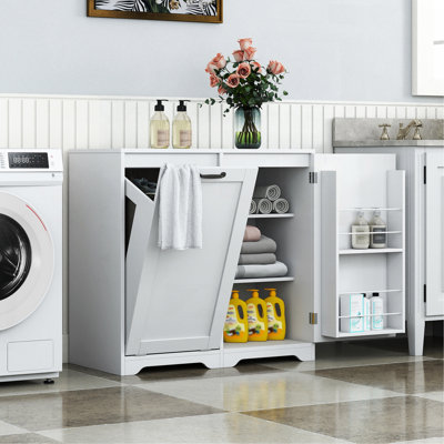 Laundry Cabinet With Doors And Shelf, Tilt-Out Laundry Hamper, Freestanding Style,  Adjustable Shelf, White