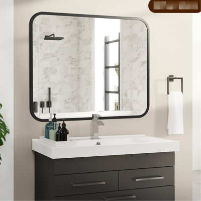 Miroir de salle de bain 40 "32" argent. Rond coin rectangulaire pour la chambre à coucher. Réflexion HD, cadre en aluminium, miroir argenté facile à installer. Avec rouille, installation rapide et simple