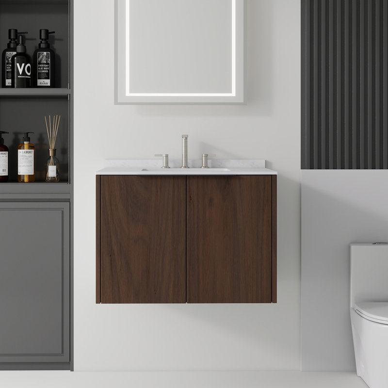 Meuble-lavabo flottant avec lavabo, Brown, 30" W