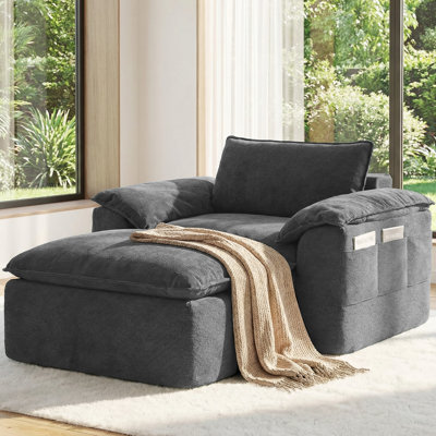 Fauteuil d'appoint surdimensionné avec repose-pieds, fauteuil de lecture intérieur en nuage 48 po pour salon moderne, chambre à coucher, velours côtelé gris