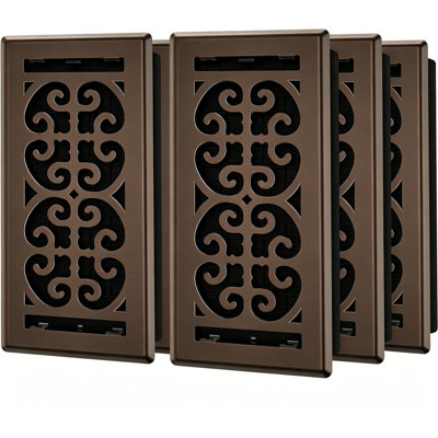 Paquet de 5 housses de ventilation décoratives à volutes en bronze frotté, registre de plancher en métal robuste avec levier réglable et résistant à la chaleur, s'adapte aux ouvertures de conduit de plancher CVC standard