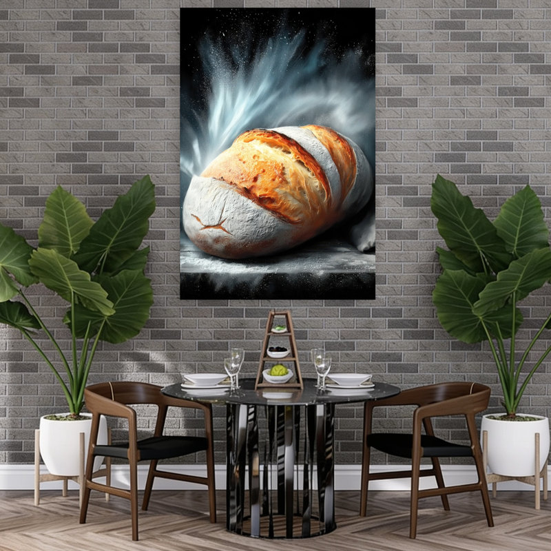Art mural contemporain rustique pain frais, H 60 po x l 40 po