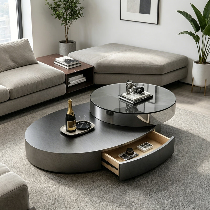 Modern Round Rotating Stainless Steel Coffee Table