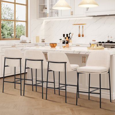 Tabourets de comptoir rembourrés en tissu de 25,8 po de hauteur et de style minimaliste, chaises d'îlot de cuisine avec dossier, structure en métal robuste et repose-pieds