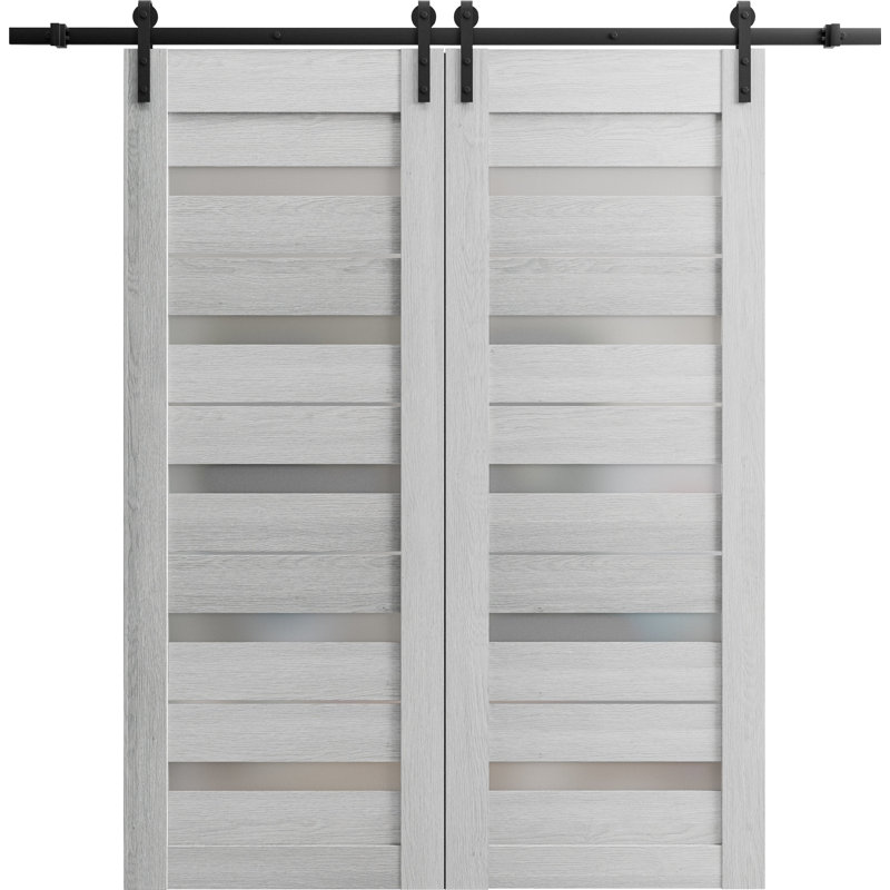 Portes en bois de grange quadrillé en bois givré Quadro, 48 po x 96 po