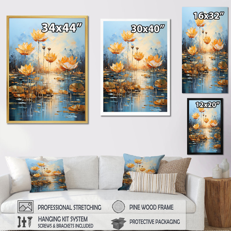 Golden Pond Lotus Tranquility sur toile, Cadre photo blanc, H 40 po x l 30 po x P 1,5 po