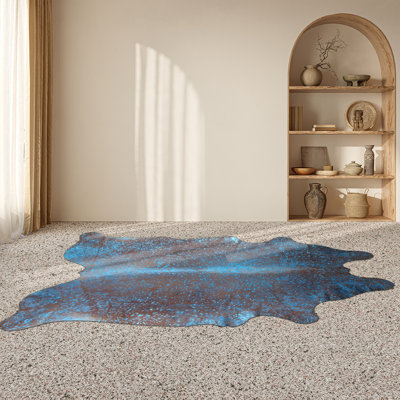 Custom Blue Metallic on Brown Cowhide Rug