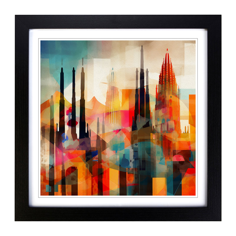 City Of Barcelona Abstract Art - Framed Print, Black