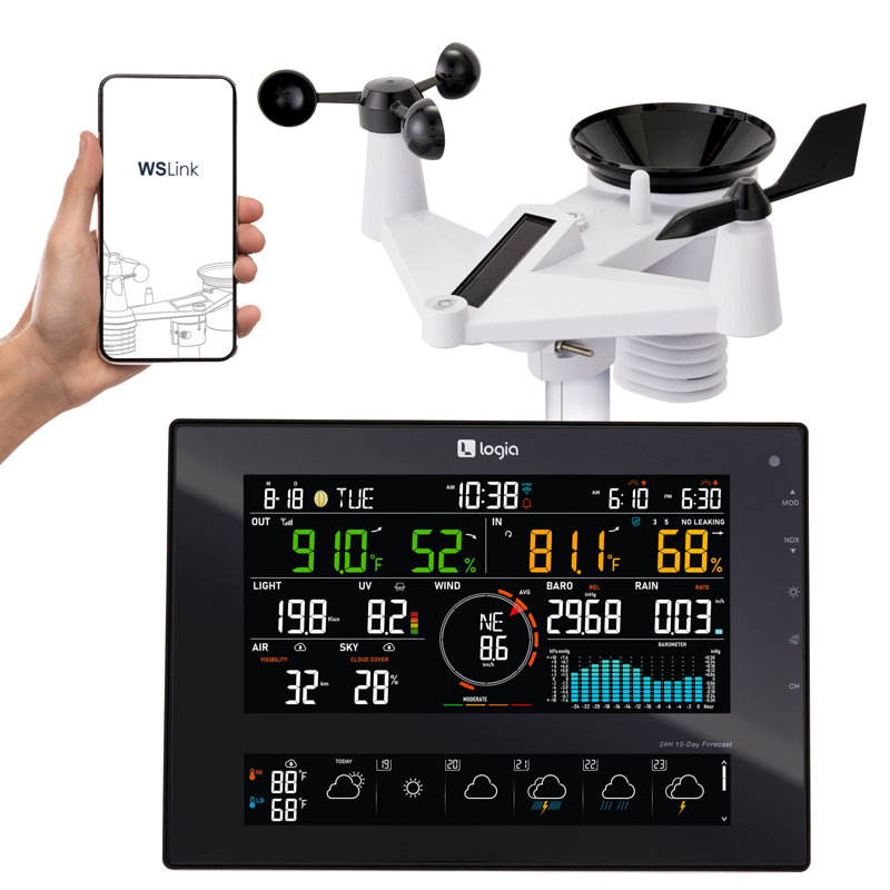 Logia 7-in-1 Wireless Solar Weather Station with 8" Color Display