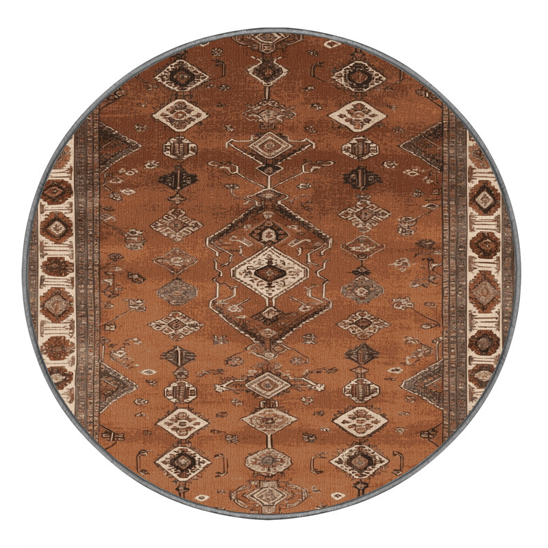 Machine Washable Persian Brown Area Rug, Round 5'