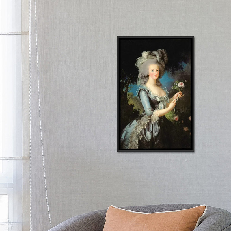 «Marie Antoinette with a Rose, 1783», impression sur toile, H 26 po x l 18 po x P 1,5 po, Toile avec cadre noir, Pas de tapis