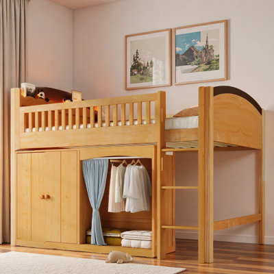 Lit mezzanine avec armoire de rangement, garde-robe et DEL