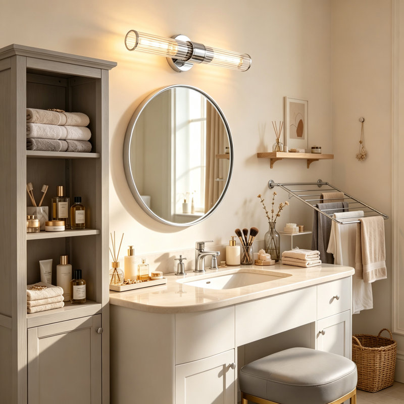 Almetta 2 - Applique murale de salle de bain chromée à intensité variable avec abat-jour en verre rayé, luminaires de bar pour salle de bain