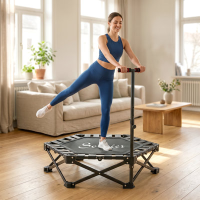 42" One-Step Fold Mini Trampoline with Adjustable Foam Handle