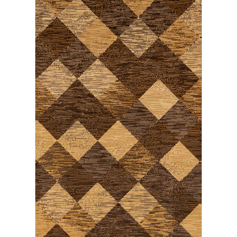 Brown Beige Distressed Checkers Area Rug, Rectangle 7'9" x 10'6"