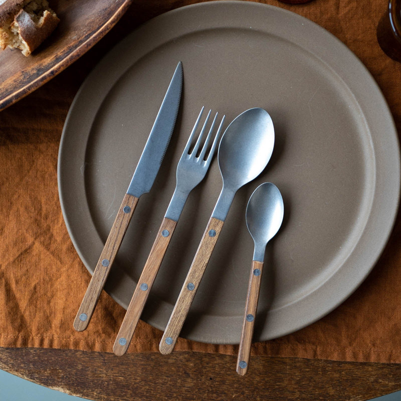 Bistrot Vintage Teak 5 - Piece Stainless Steel Flatware Set - Service for 1