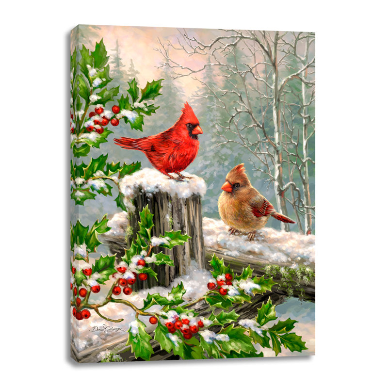 Hiver visiteurs, art mural sur toile, H 24 po x l 18 po x P 0,75 po