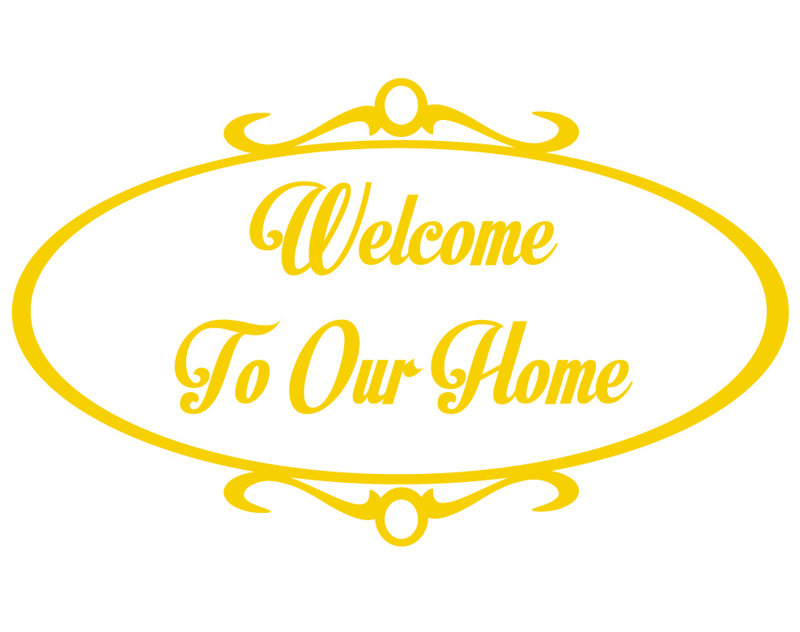Décalcomanie murale welcome to home, H 36 po x l 60 po x P 0,01 po, Jaune clair