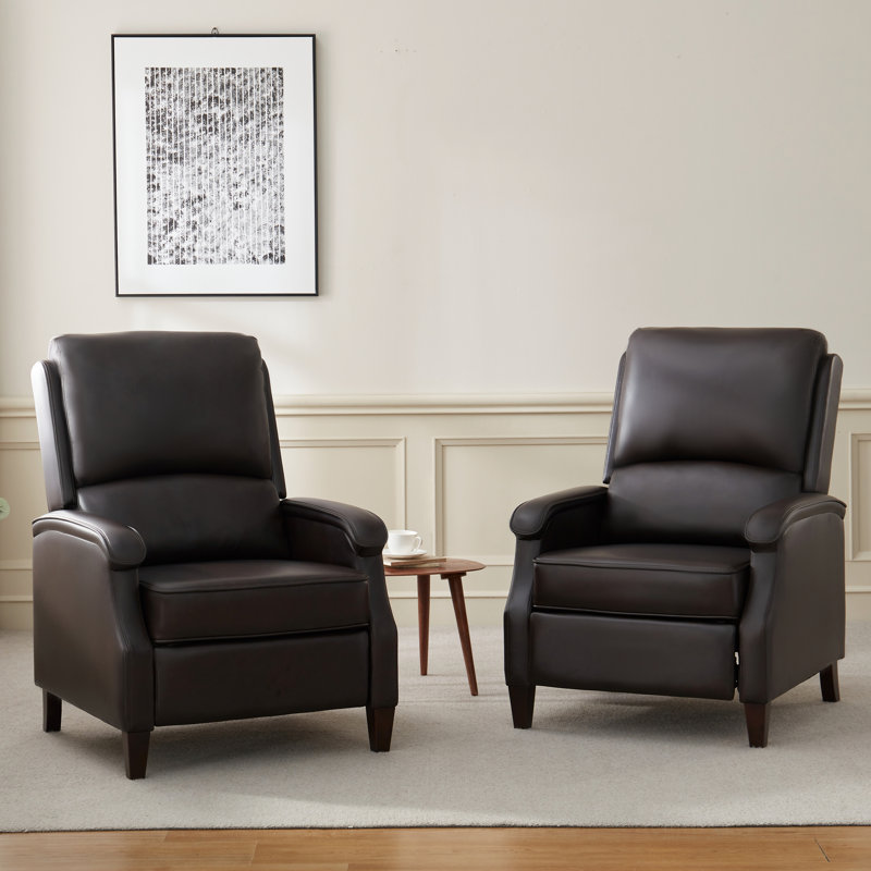 Upholstered 30.3'' Wide Push-Back Faux Leather Manual Single Recliner Chair for Living Room Set of 2, Chocolate