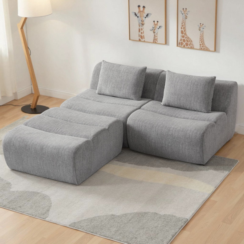 Canapé modulaire surdimensionné à 3 places Boneless, Gris chenille