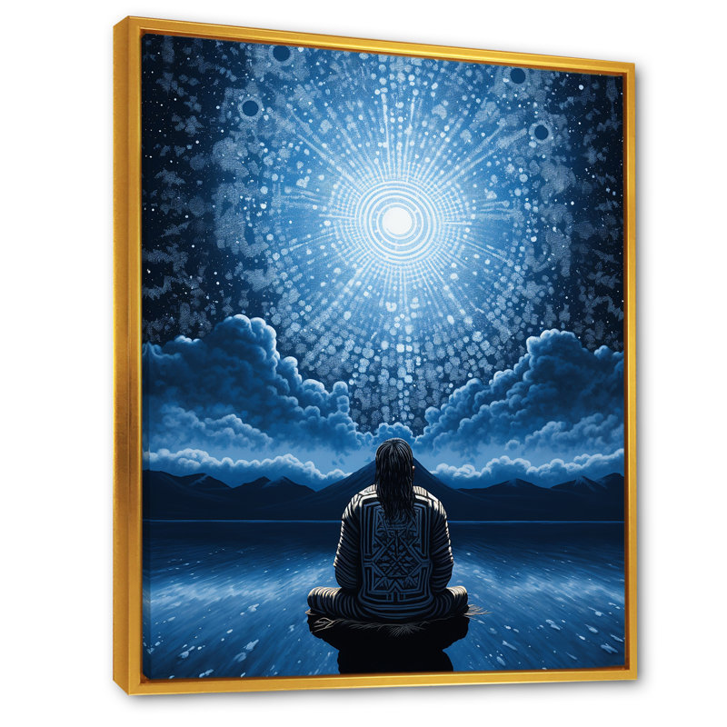 Native Art Azure Prayer, H 32 po x l 24 po x P 1 po, Cadre flottant doré