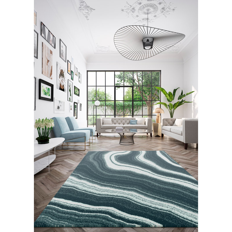 Kjellfrid Polka Dots Border Shag Area Rug, Rectangle 7'10" x 10'