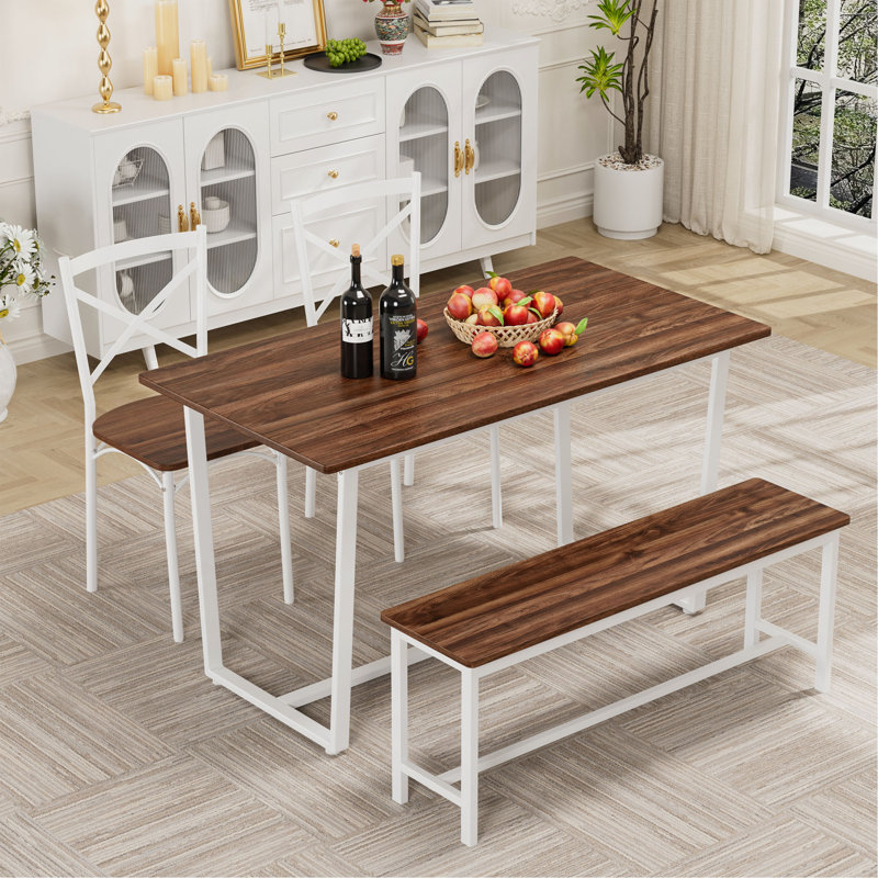 Ensemble table et chaises avec dossier, style industriel, structure solide, 4 pièces: table, banc, 2 chaises