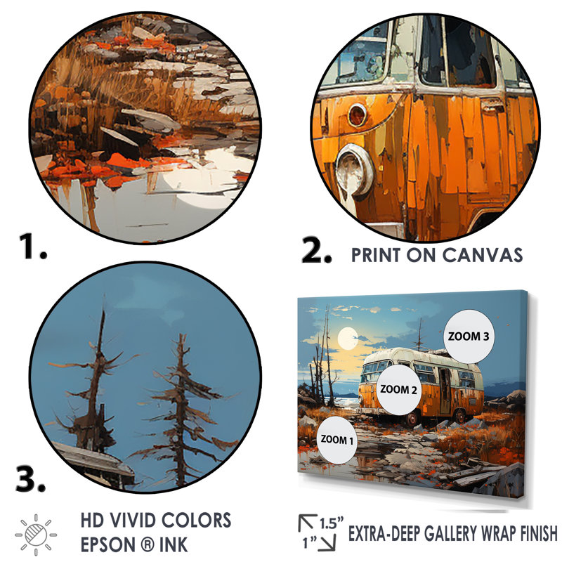 Minimalisme Camping Van Travel - ensemble d'art mural en toile, H 28 po x l 36 po