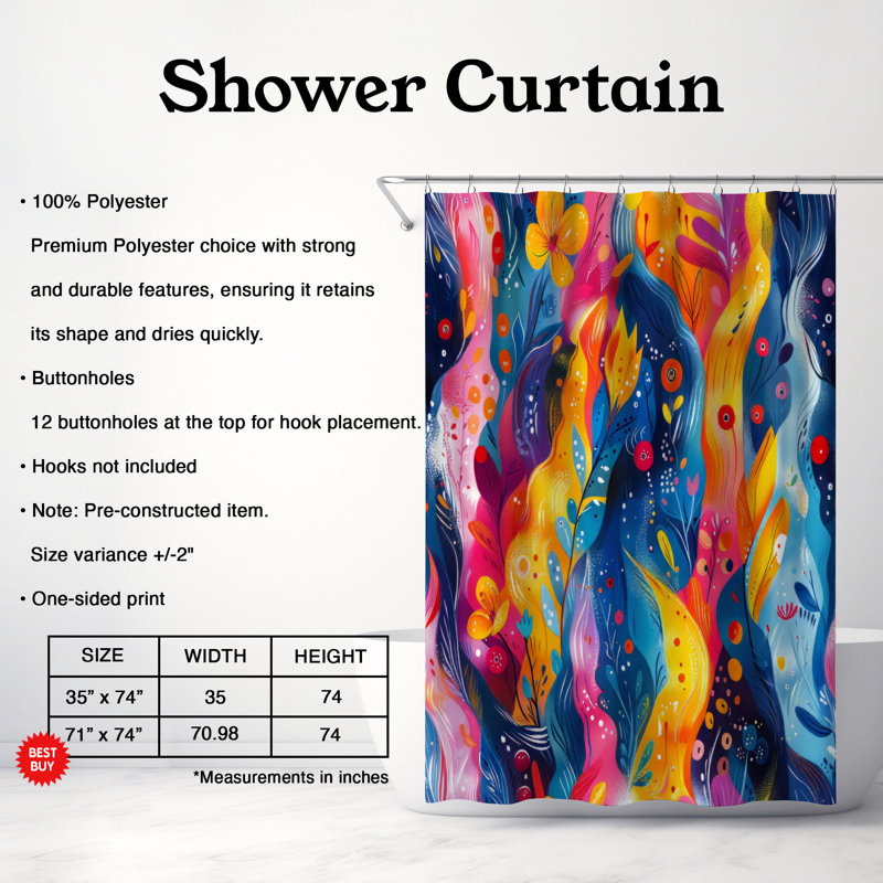 Rideau de douche Cheerful Art - Premium, H 74 po x l 71 po