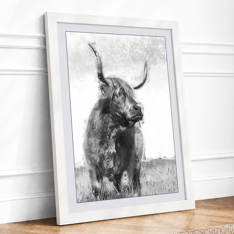 Highland Cattle Portrait Rustic - Print, A3 - 42.0 x 29.7 cm, White