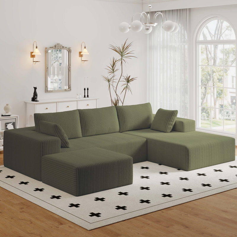 27.55'' Inch Oversized Ottoman For Couch, Corduroy Upholstered Footrest with Compressed Memory Foam