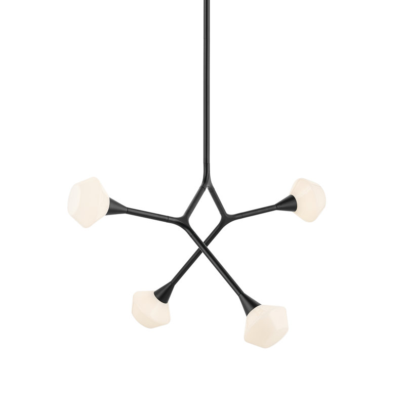 Lustre convertible moderne ajustable avec verre opale, H 19,75 po x l 5,25 po x P 39,5 po, Noir satiné, 4