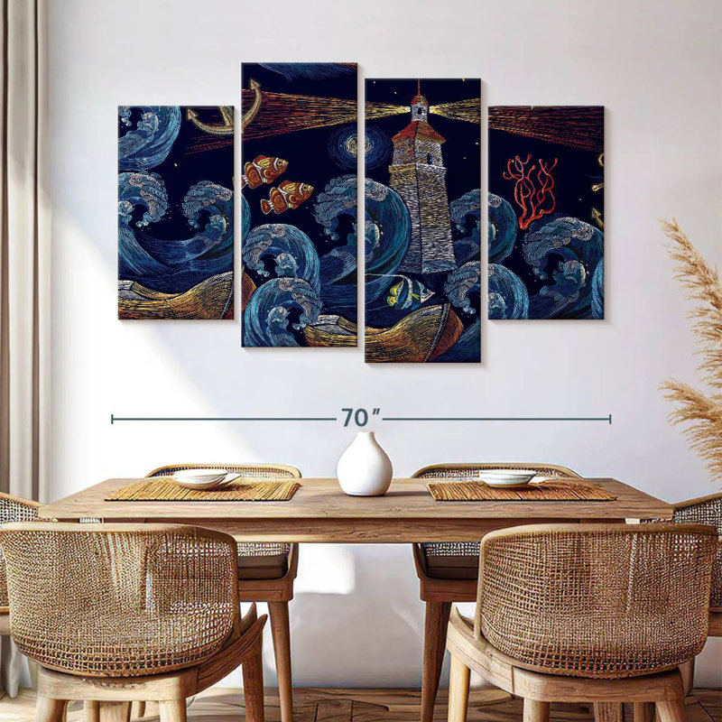 Aletra Embroidered  Lighthouse, 42" H x 68" W