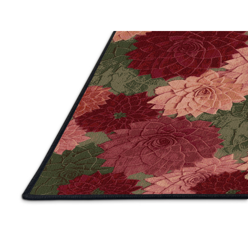 Machine Washable Botanical Brown Area Rug, Round 8'