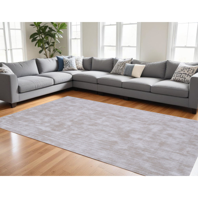 9' X 12' Ivory and Light Gray Abstract Hand Loomed Area Rug