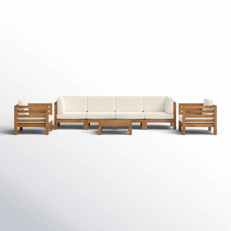 Maher Acacia 6 - Person Patio Conversation Set with Cushions, Teak Frame / Beige Cushion