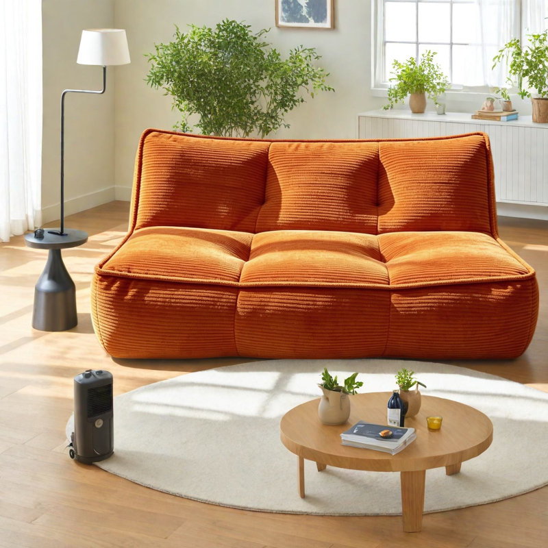 Canapé compressif en velours côtelé orange, 135 x 99 x 66 cm, canapé nuage moderne pour la maison, Orange