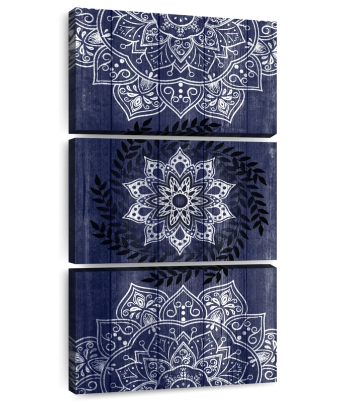 Mandalas sur fond bleu rustique, H 80 po x l 39 po