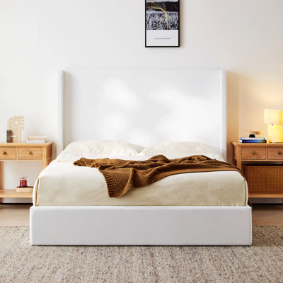Upholstered Wingback Bed, Upholstered Platform Bed Frame With High Headboard