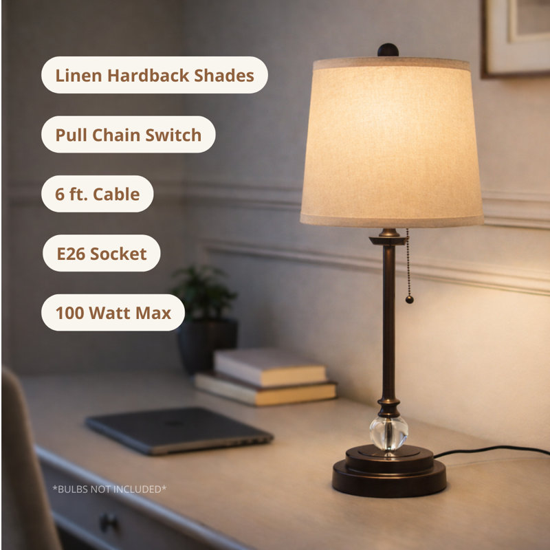 Royal Designs, Inc. 28" Buffet Table Lamps Set of 2, Oil-Rubbed Bronze Finish, Linen Beige Hardback Shades
