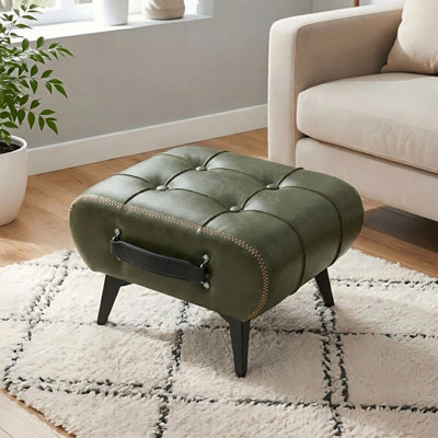 Tabouret en cuir de haute qualité, équipé de poignées portables et de pieds en métal; Repose-pieds carré moderne et minimaliste avec espace de rangement caché, disponible en plusieurs couleurs, convenant au salon